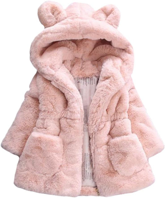 Girls Winter Warm Coats Ear Hooded Faux Fur Fleece Jacket