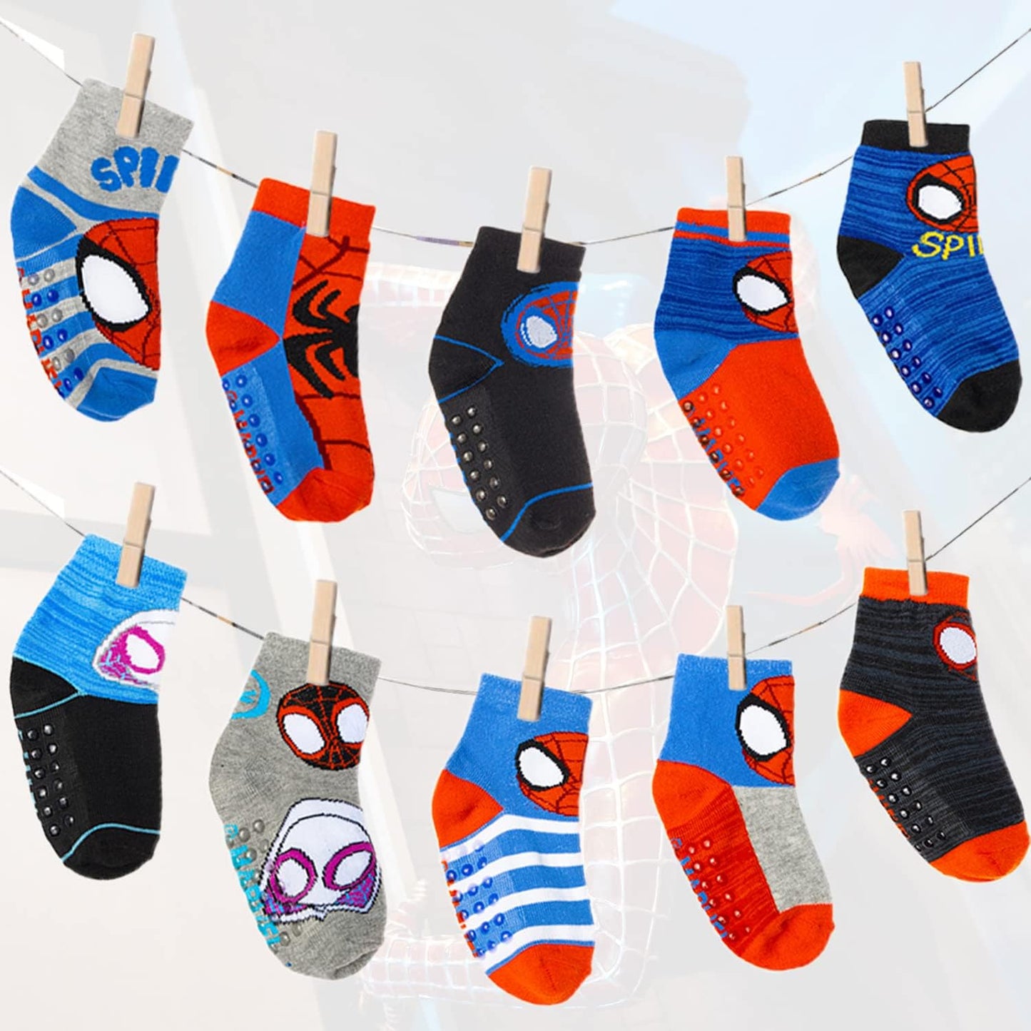 Spiderman Grip Socks, Socks for Toddler Boys, 10 Pack, Spider Man Toddler Gripper Socks, Amazing Spiderman Variety Pack