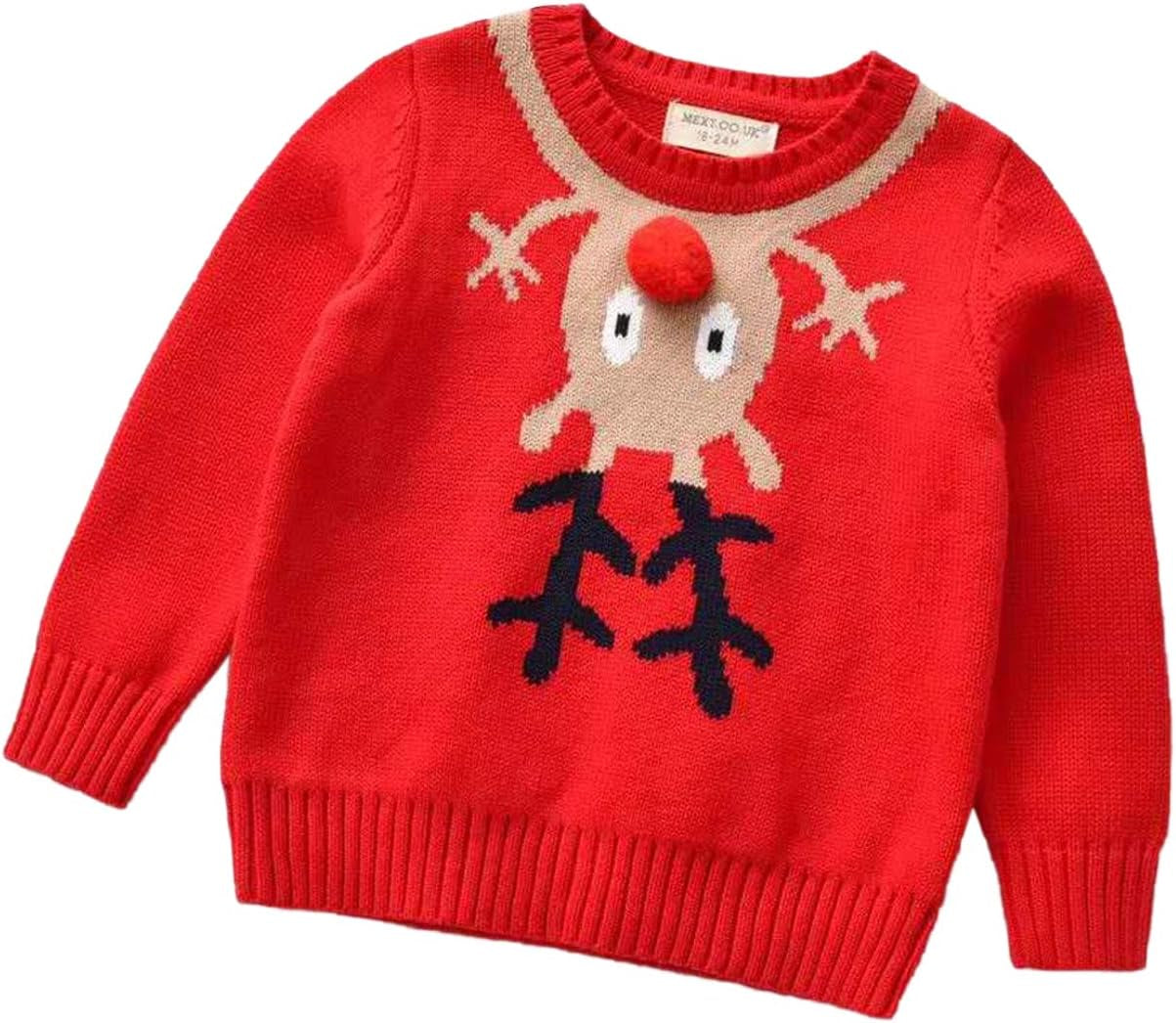 Toddler Baby Girl Boy Christmas Sweater Long Sleeve Warm Jacket Pullover Sweatshirt Coat Red Xmas Clothes